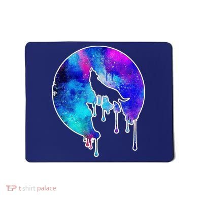 Tie Die Colorful Wolf Howling Dripping Moon  Mousepad