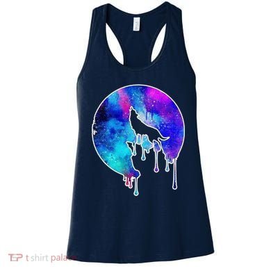 Tie Die Colorful Wolf Howling Dripping Moon  Women's Tank Top