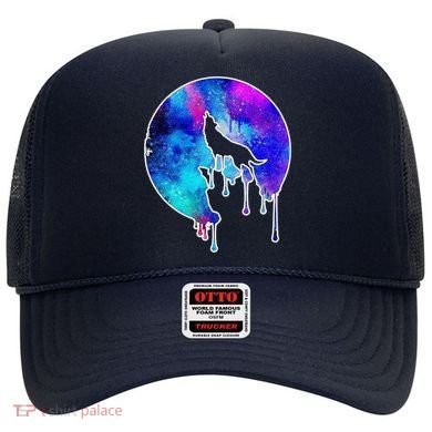 Tie Die Colorful Wolf Howling Dripping Moon  Hat