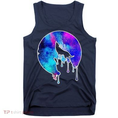 Tie Die Colorful Wolf Howling Dripping Moon  Tank Top