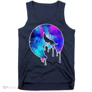 Tie Die Colorful Wolf Howling Dripping Moon  Tank Top