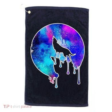Tie Die Colorful Wolf Howling Dripping Moon  Golf Towel