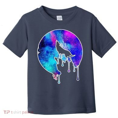 Tie Die Colorful Wolf Howling Dripping Moon  Toddler T-Shirt