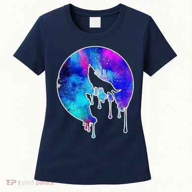 Tie Die Colorful Wolf Howling Dripping Moon Women's T-Shirt