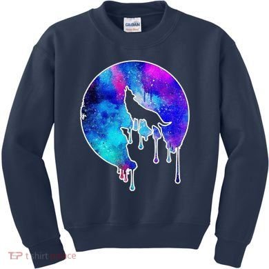 Tie Die Colorful Wolf Howling Dripping Moon  Kids Sweatshirt
