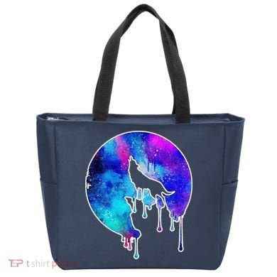 Tie Die Colorful Wolf Howling Dripping Moon  Tote Bag