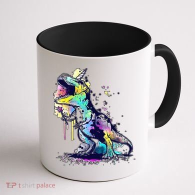Tie Dye Colorful Trex Dinosaur Coffee Mug back