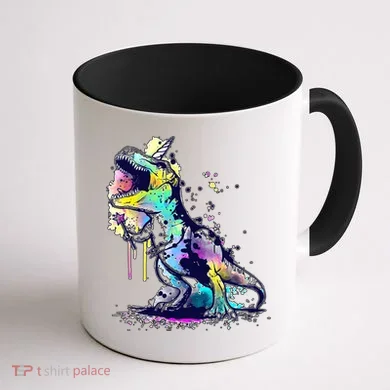 Tie Dye Colorful Trex Dinosaur Coffee Mug back