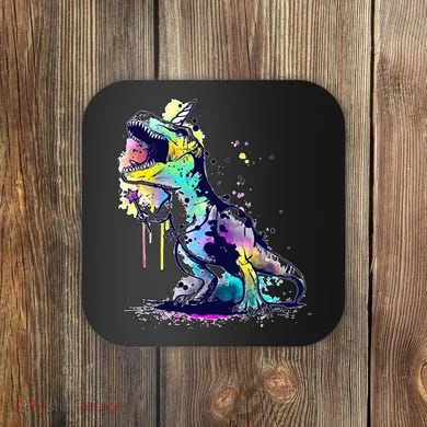 Tie Dye Colorful Trex Dinosaur Coaster