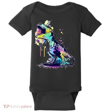 Tie Dye Colorful Trex Dinosaur Baby Bodysuit