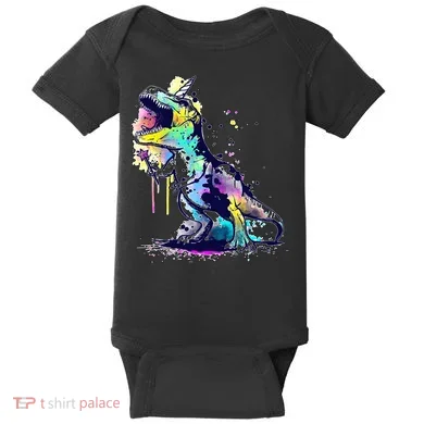 Tie Dye Colorful Trex Dinosaur Baby Bodysuit