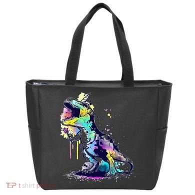 Tie Dye Colorful Trex Dinosaur Tote Bag