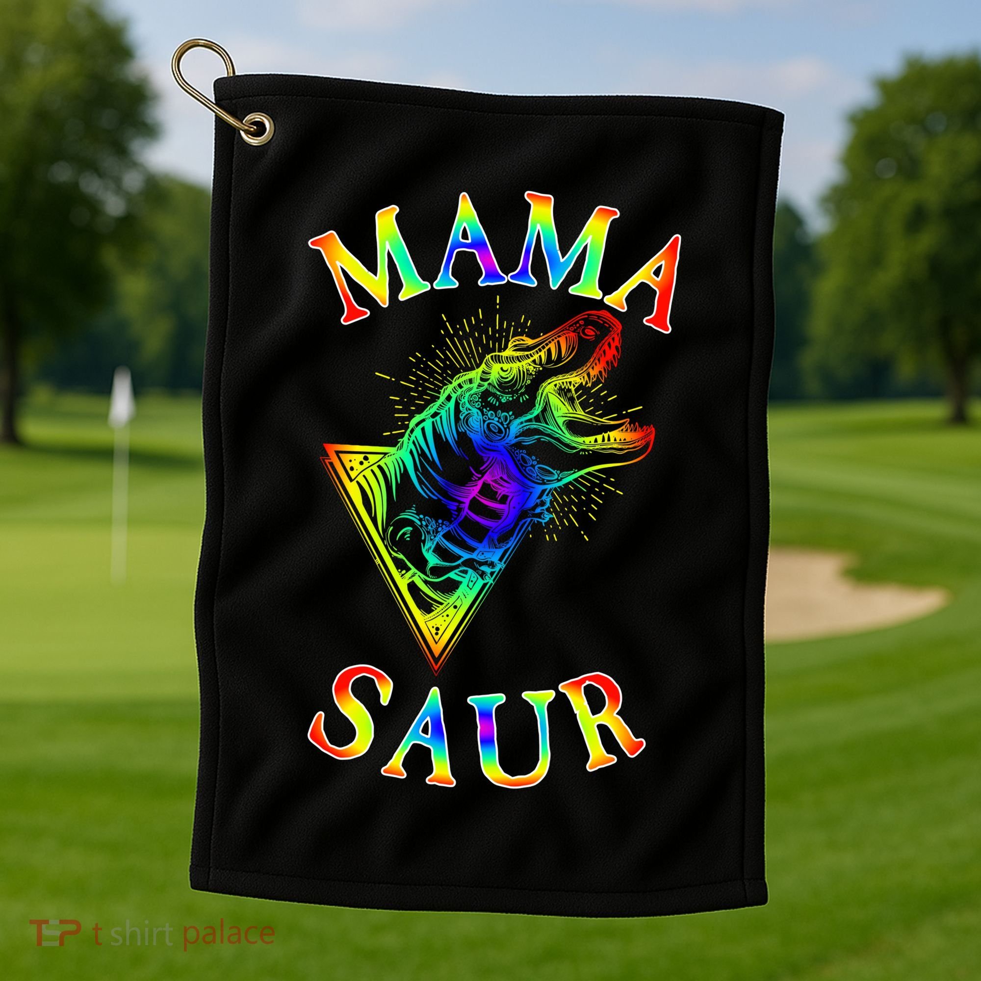 Tie Dye Mama Saur Mamasaurus T-Rex Dinosaur Golf Towel