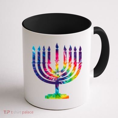 Tie Dye Menorah Hanukkah Chanukah Coffee Mug back