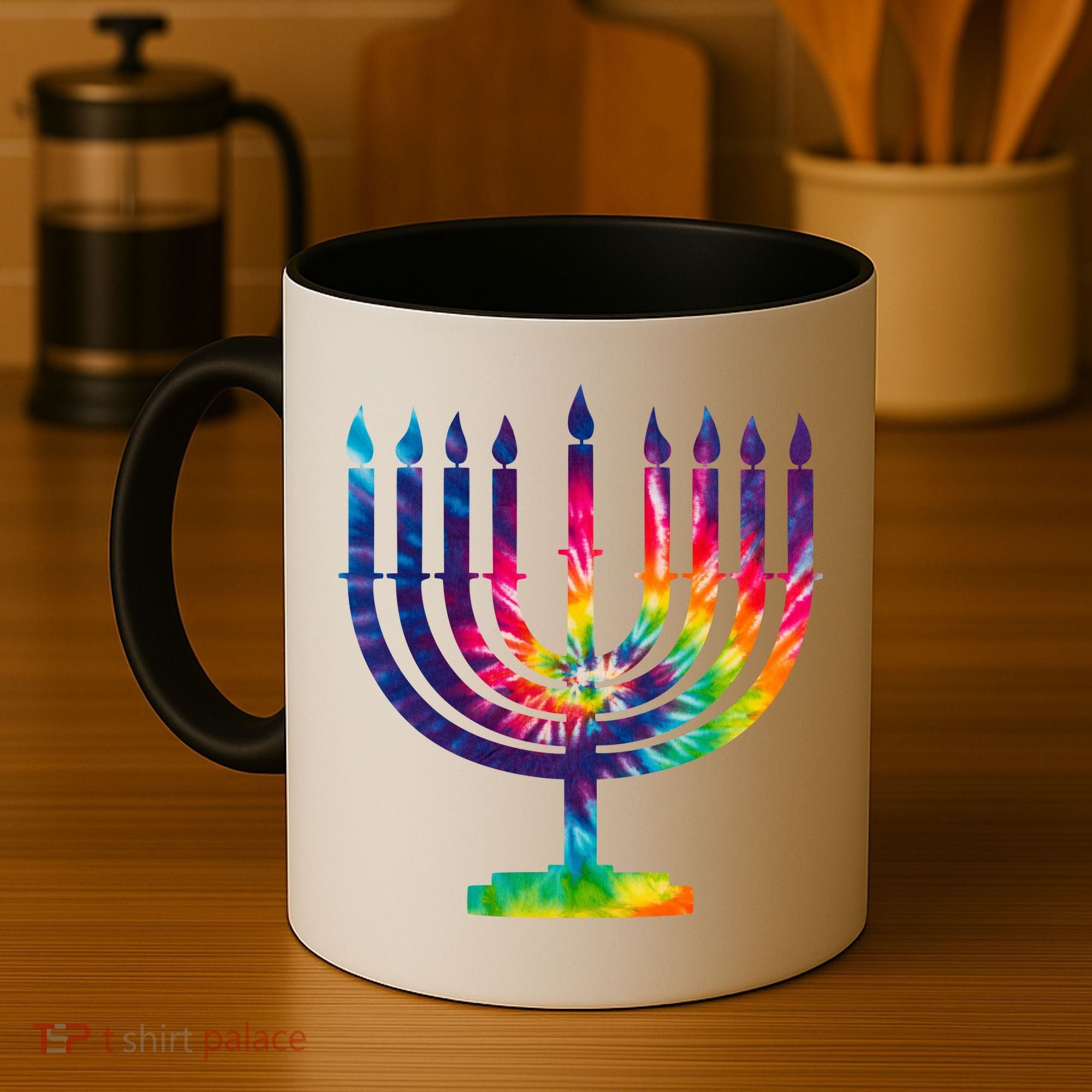 Tie Dye Menorah Hanukkah Chanukah Coffee Mug