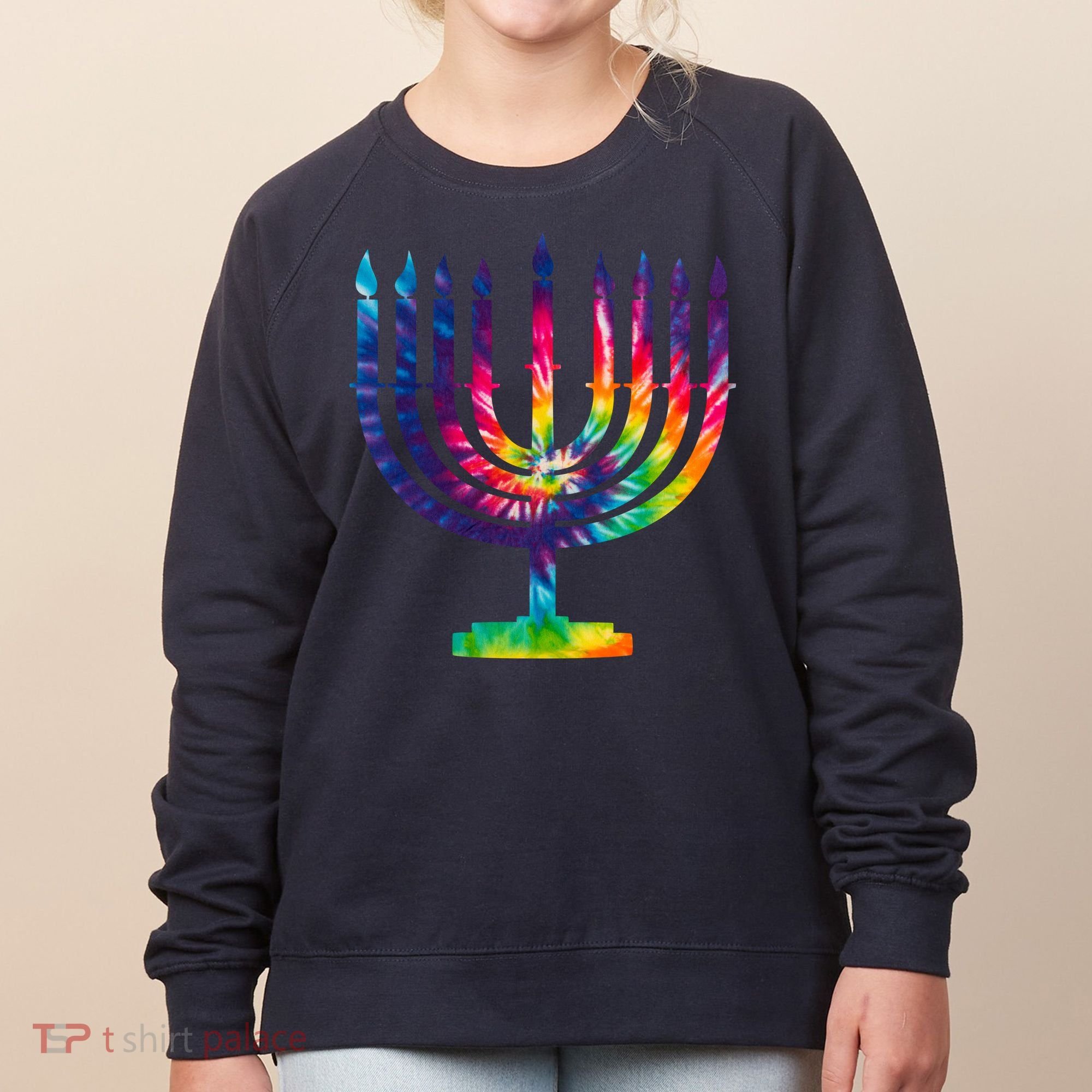 Tie Dye Menorah Hanukkah Chanukah Women's Sweatshirt
