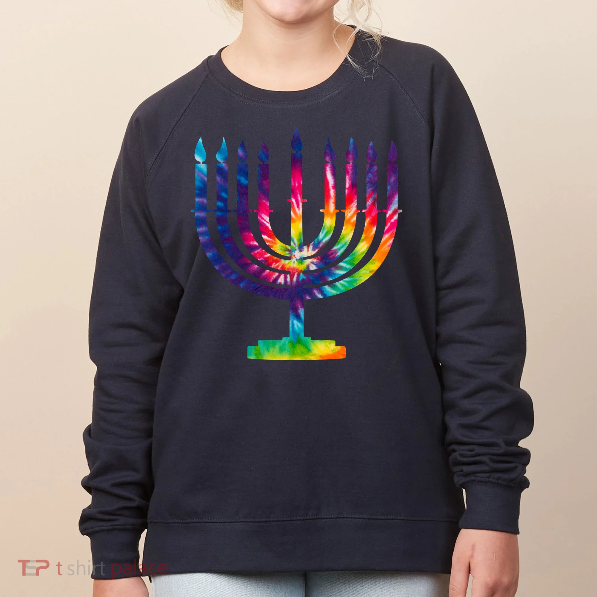 Tie Dye Menorah Hanukkah Chanukah Women's Sweatshirt