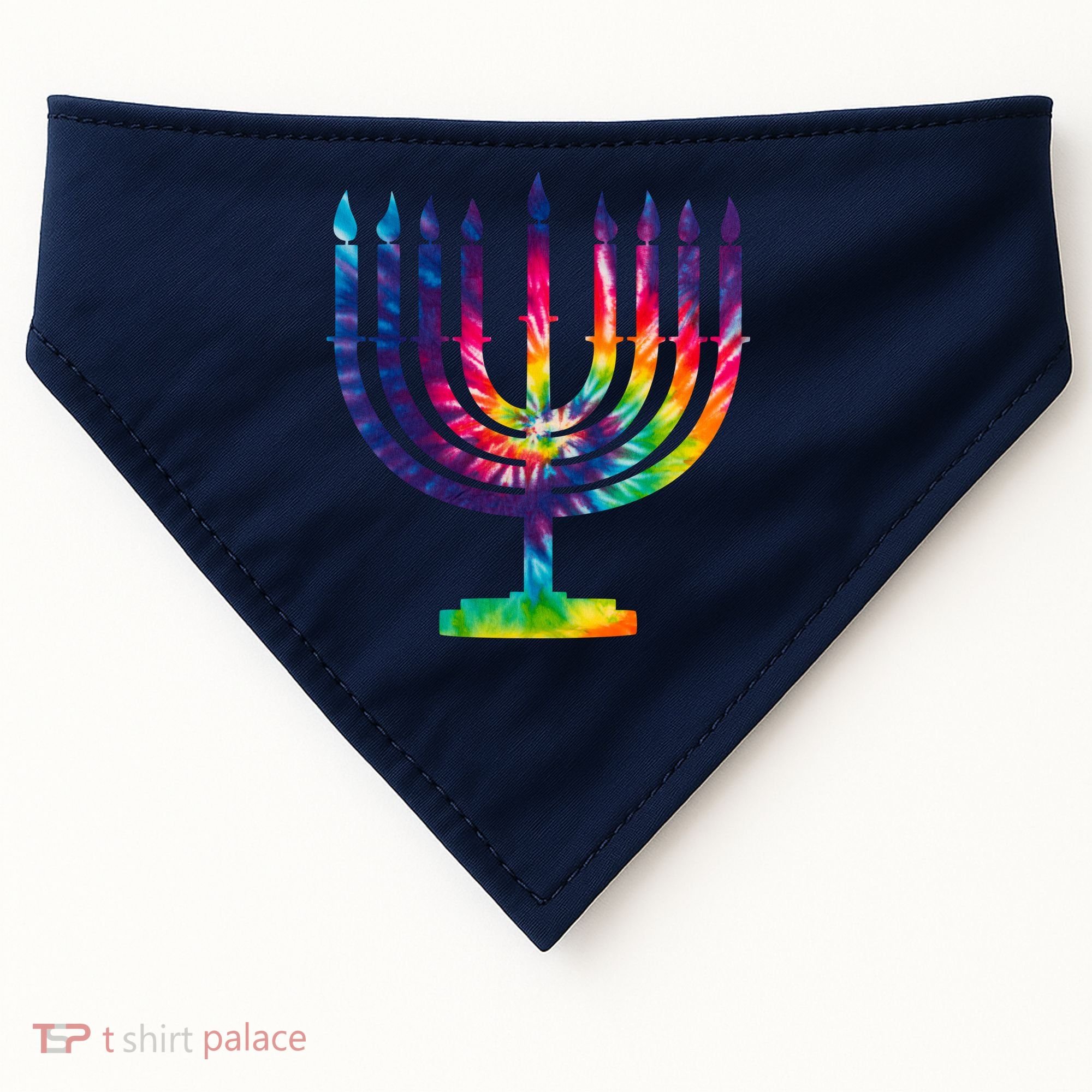 Tie Dye Menorah Hanukkah Chanukah USA-Made Doggie Bandana