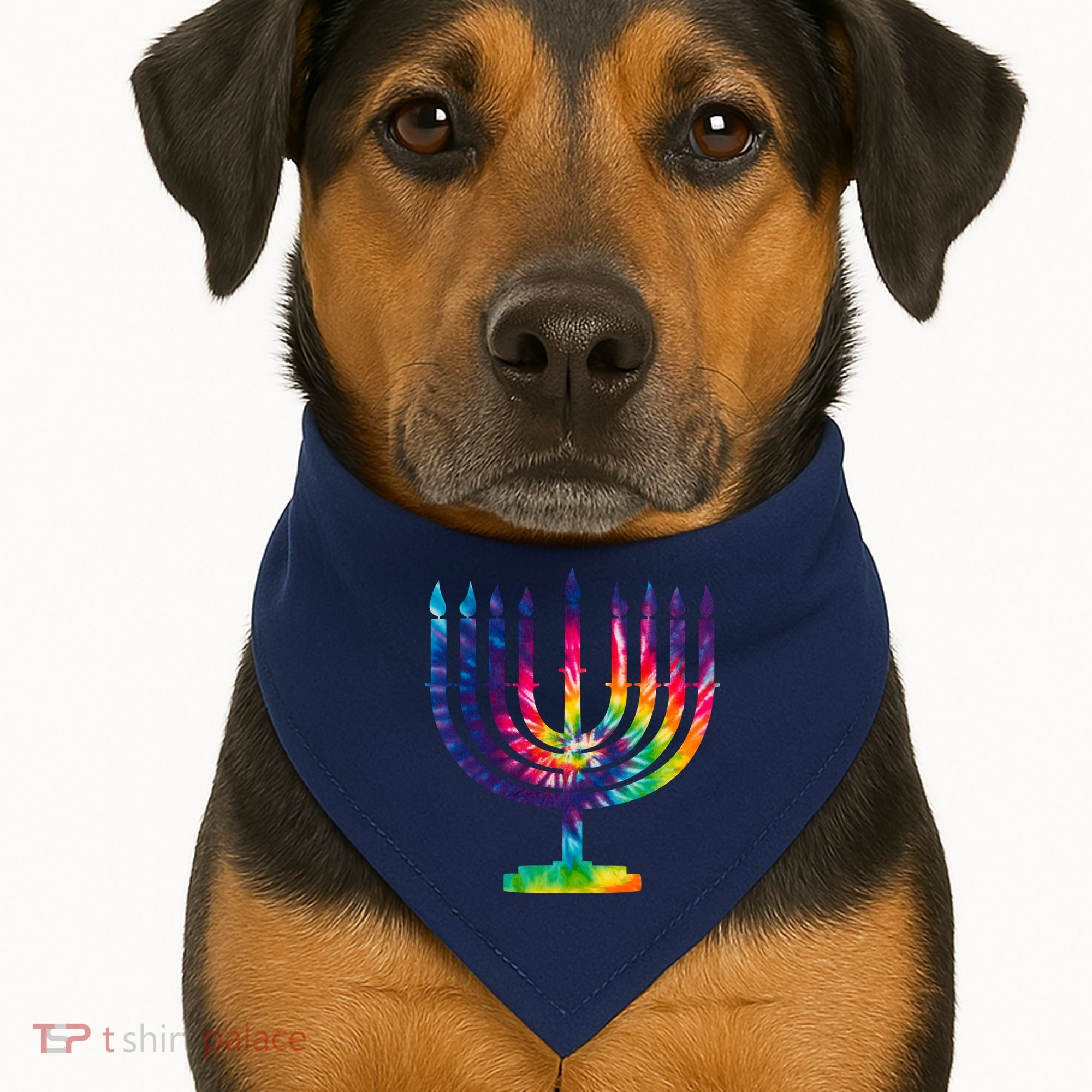 Tie Dye Menorah Hanukkah Chanukah USA-Made Doggie Bandana