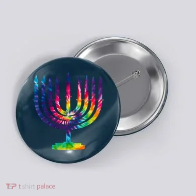 Tie Dye Menorah Hanukkah Chanukah Button