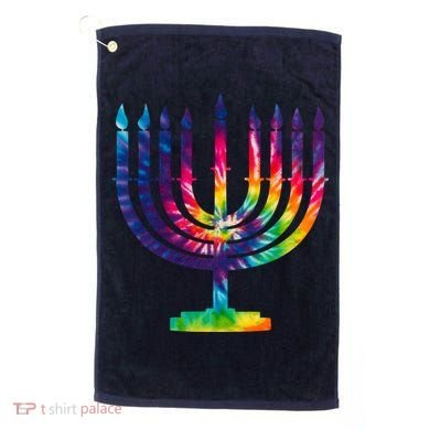 Tie Dye Menorah Hanukkah Chanukah Golf Towel