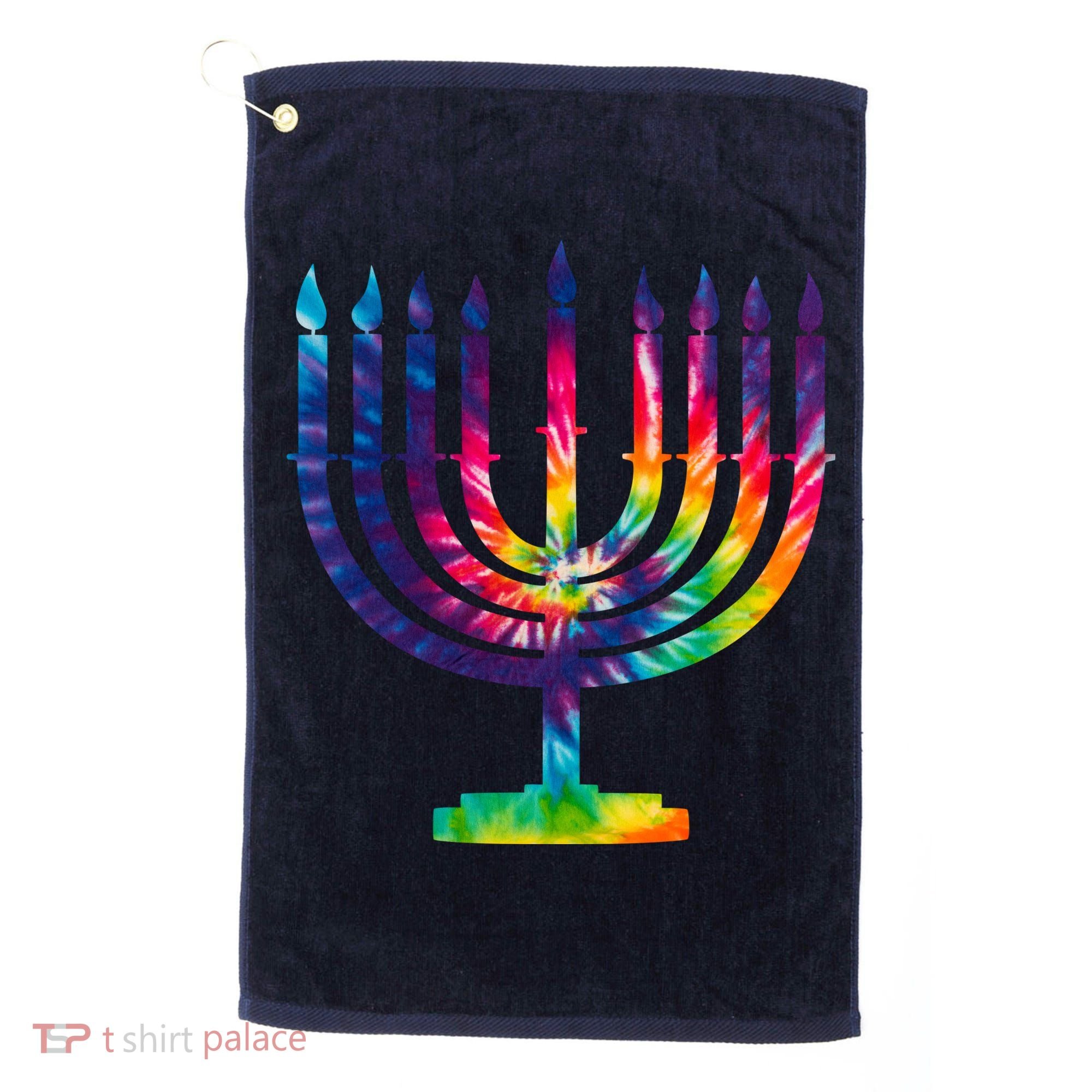 Tie Dye Menorah Hanukkah Chanukah Golf Towel