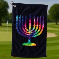 Tie Dye Menorah Hanukkah Chanukah Golf Towel thumb 1