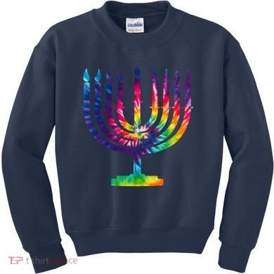 Tie Dye Menorah Hanukkah Chanukah Kids Sweatshirt