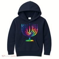 Tie Dye Menorah Hanukkah Chanukah Kids Hoodie thumb 0