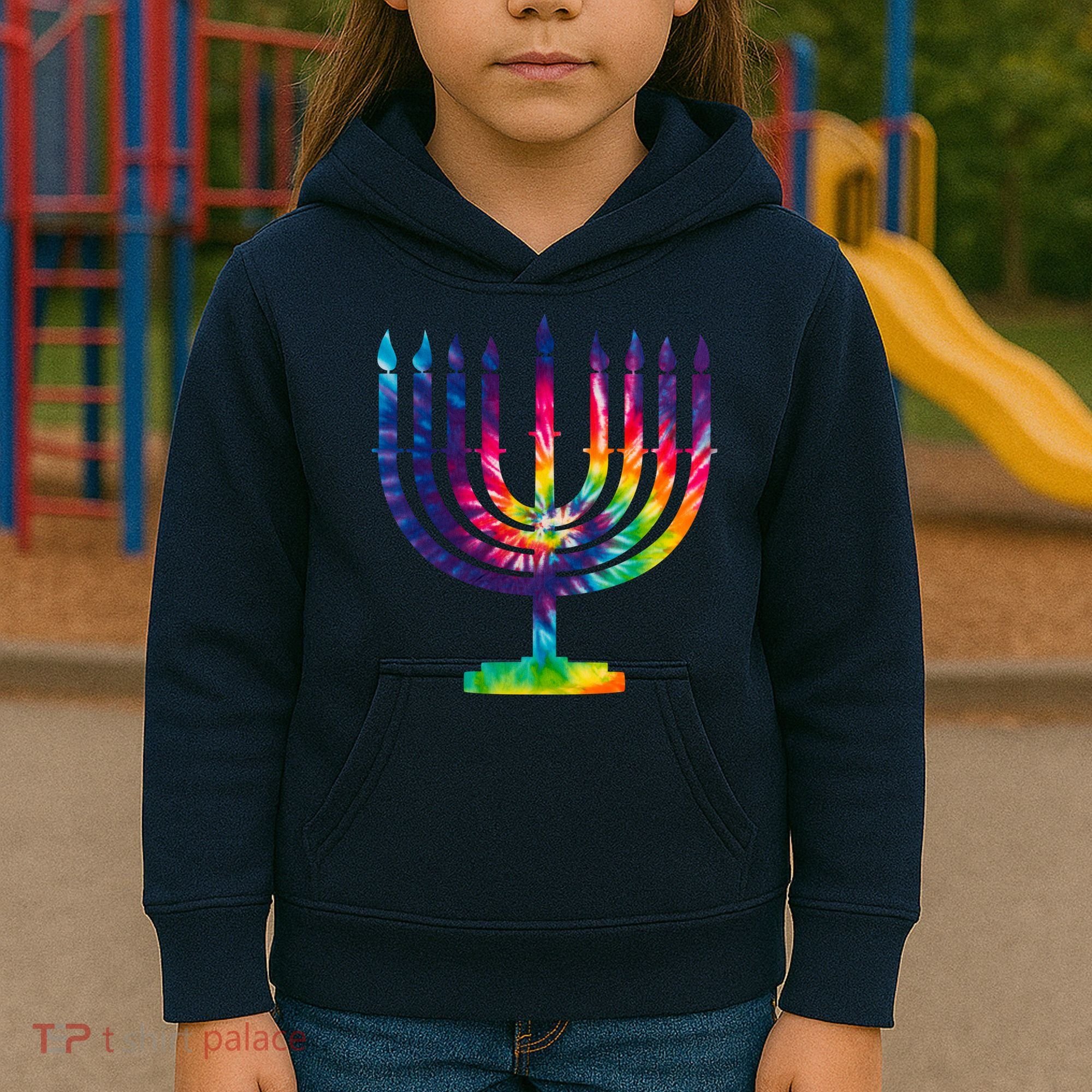 Tie Dye Menorah Hanukkah Chanukah Kids Hoodie