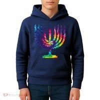 Tie Dye Menorah Hanukkah Chanukah Kids Hoodie thumb 4