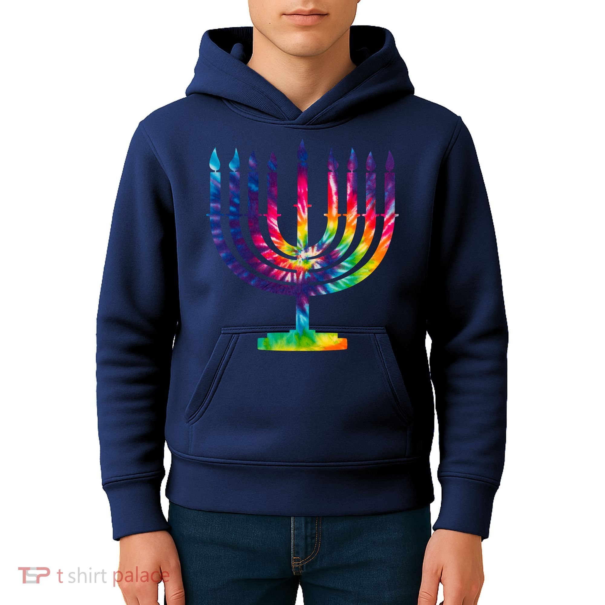 Tie Dye Menorah Hanukkah Chanukah Kids Hoodie