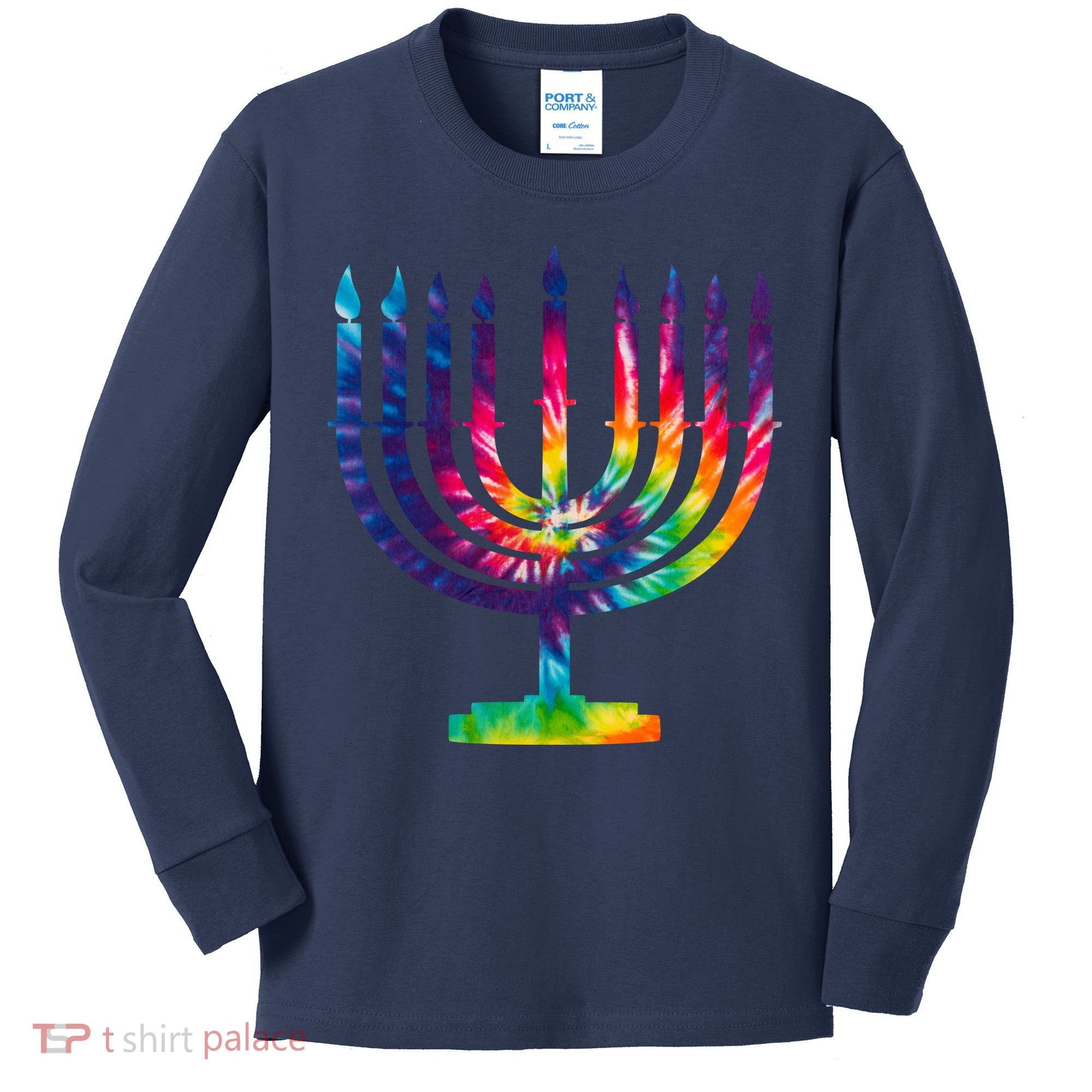 Tie Dye Menorah Hanukkah Chanukah Kids Long Sleeve Shirt