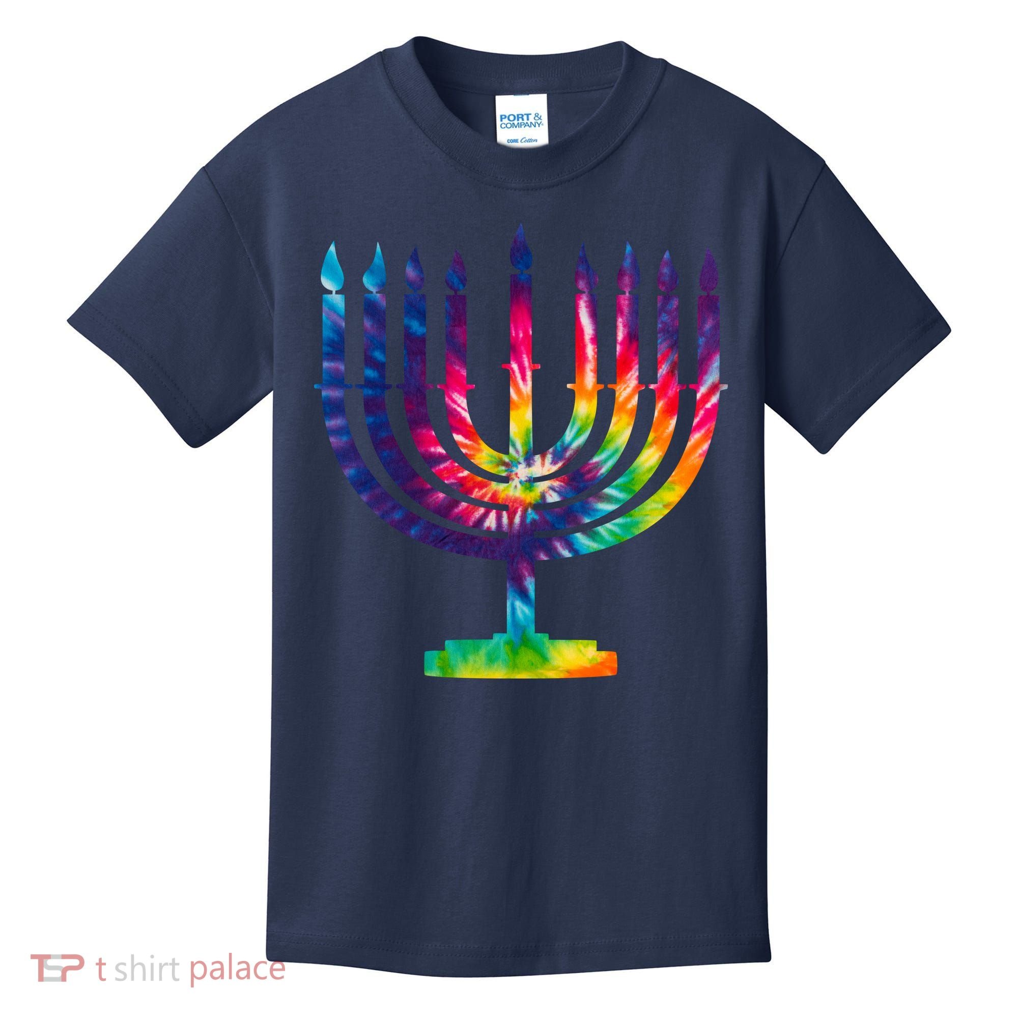 Tie Dye Menorah Hanukkah Chanukah Kids T-Shirt