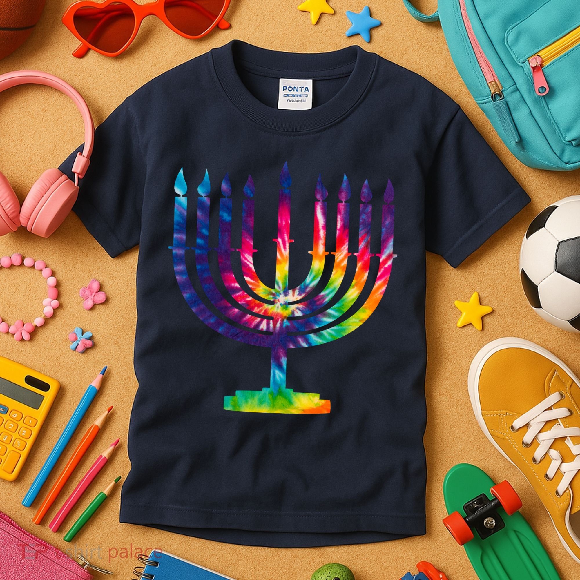 Tie Dye Menorah Hanukkah Chanukah Kids T-Shirt