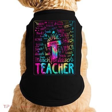 Tie Dye Teacher Typography Word Art Doggie Tank