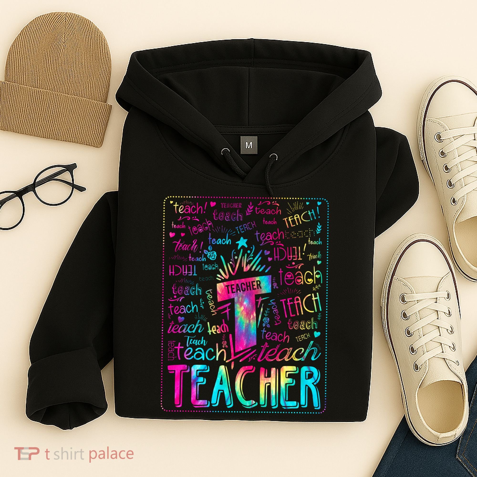 Tie Dye Teacher Typography Word Art Hoodie