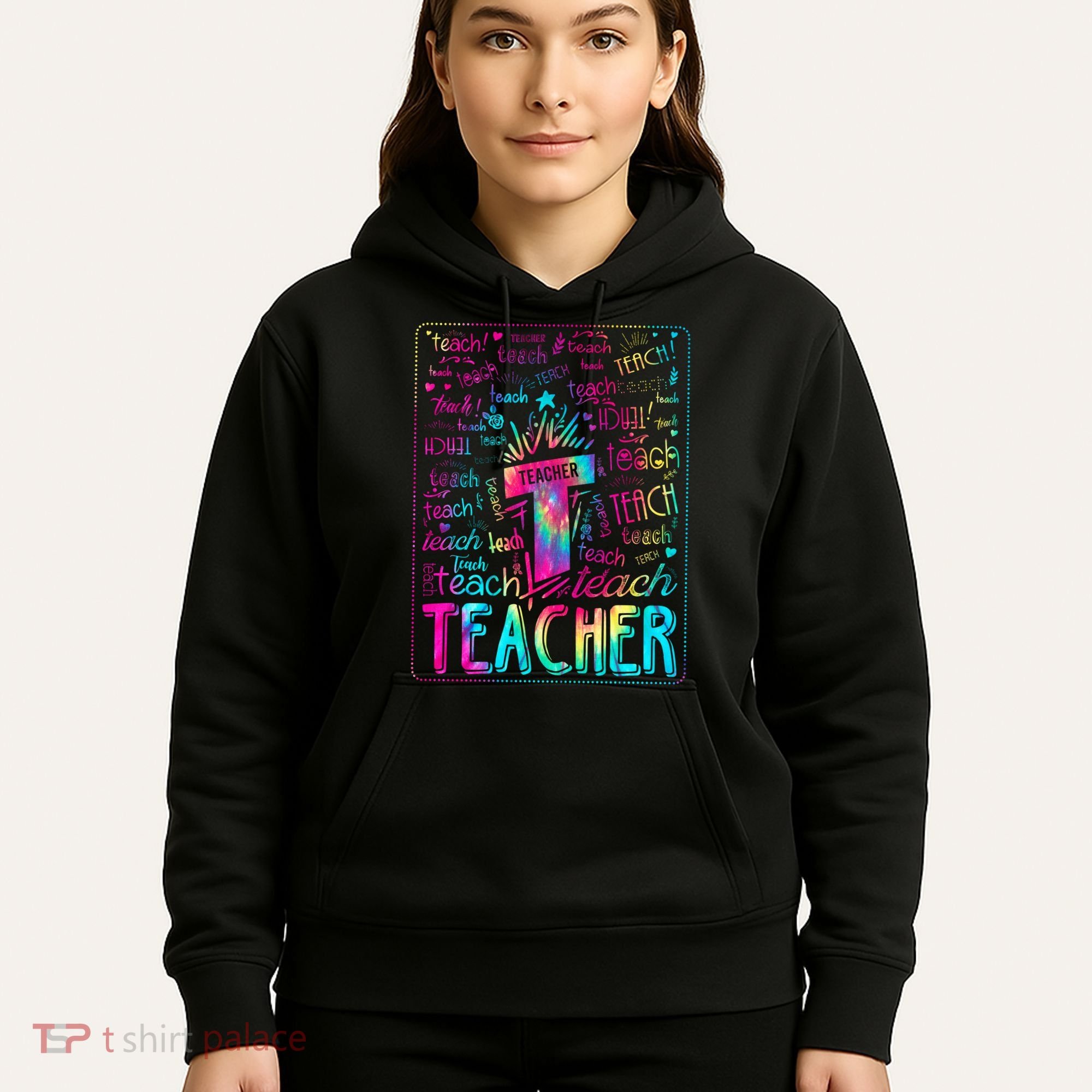 Tie Dye Teacher Typography Word Art Hoodie