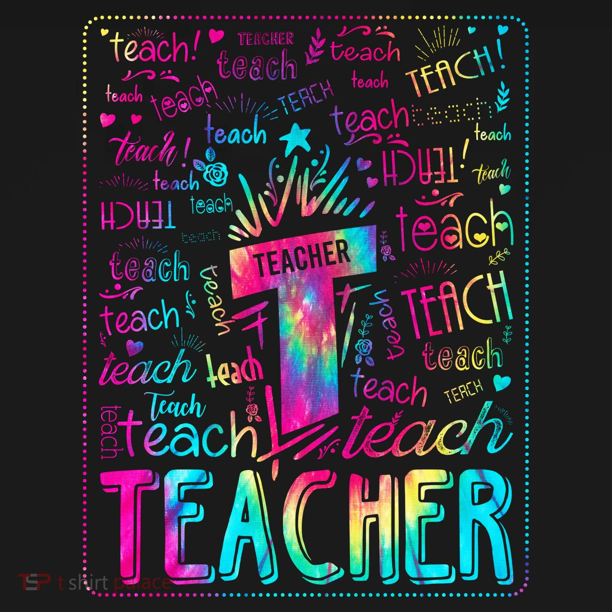 Tie Dye Teacher Typography Word Art Hoodie