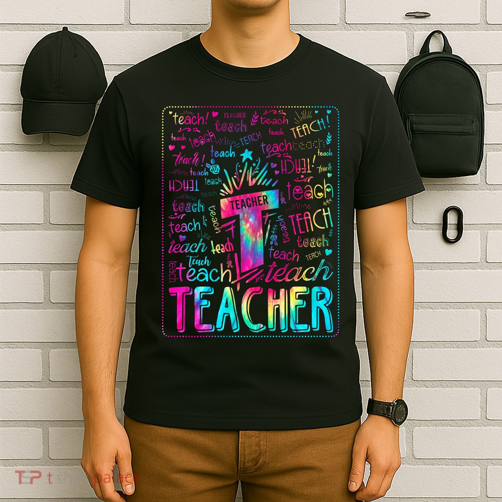 Tie Dye Teacher Typography Word Art T-Shirt