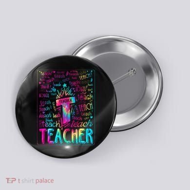 Tie Dye Teacher Typography Word Art Button