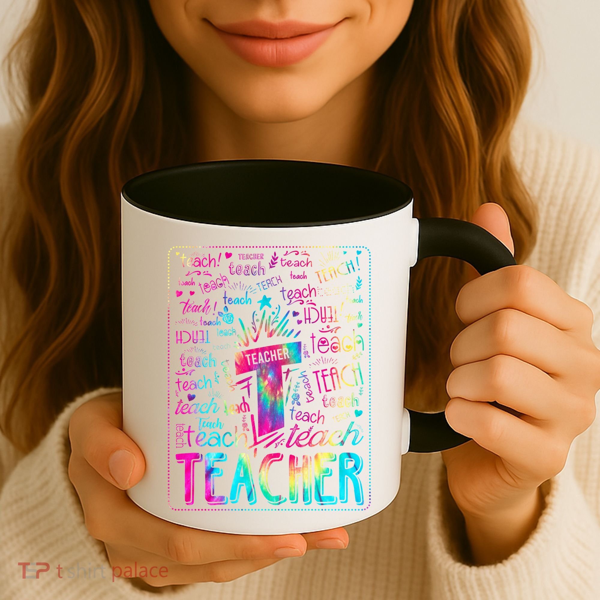 Tie Dye Teacher Typography Word Art Coffee Mug