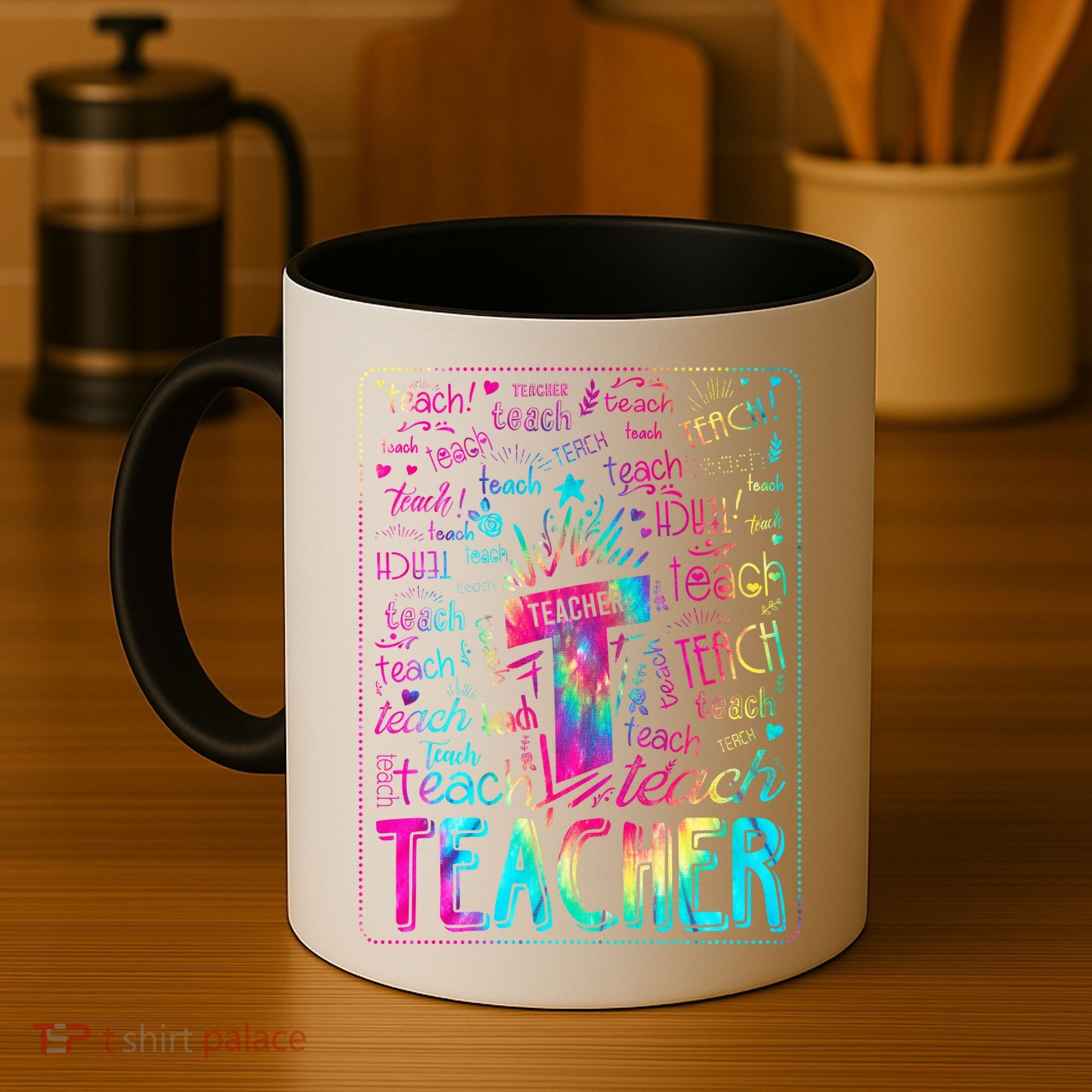 Tie Dye Teacher Typography Word Art Coffee Mug