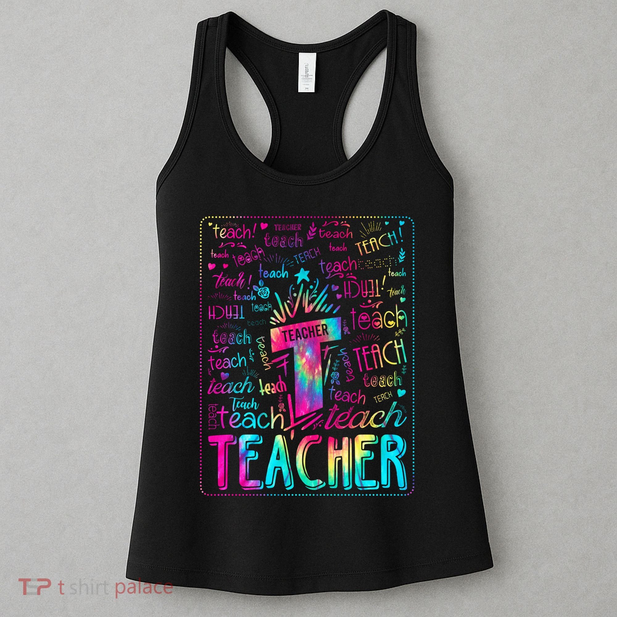 Tie Dye Teacher Typography Word Art Women's Tank Top