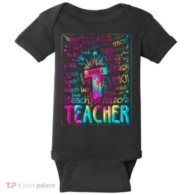 Tie Dye Teacher Typography Word Art Baby Bodysuit