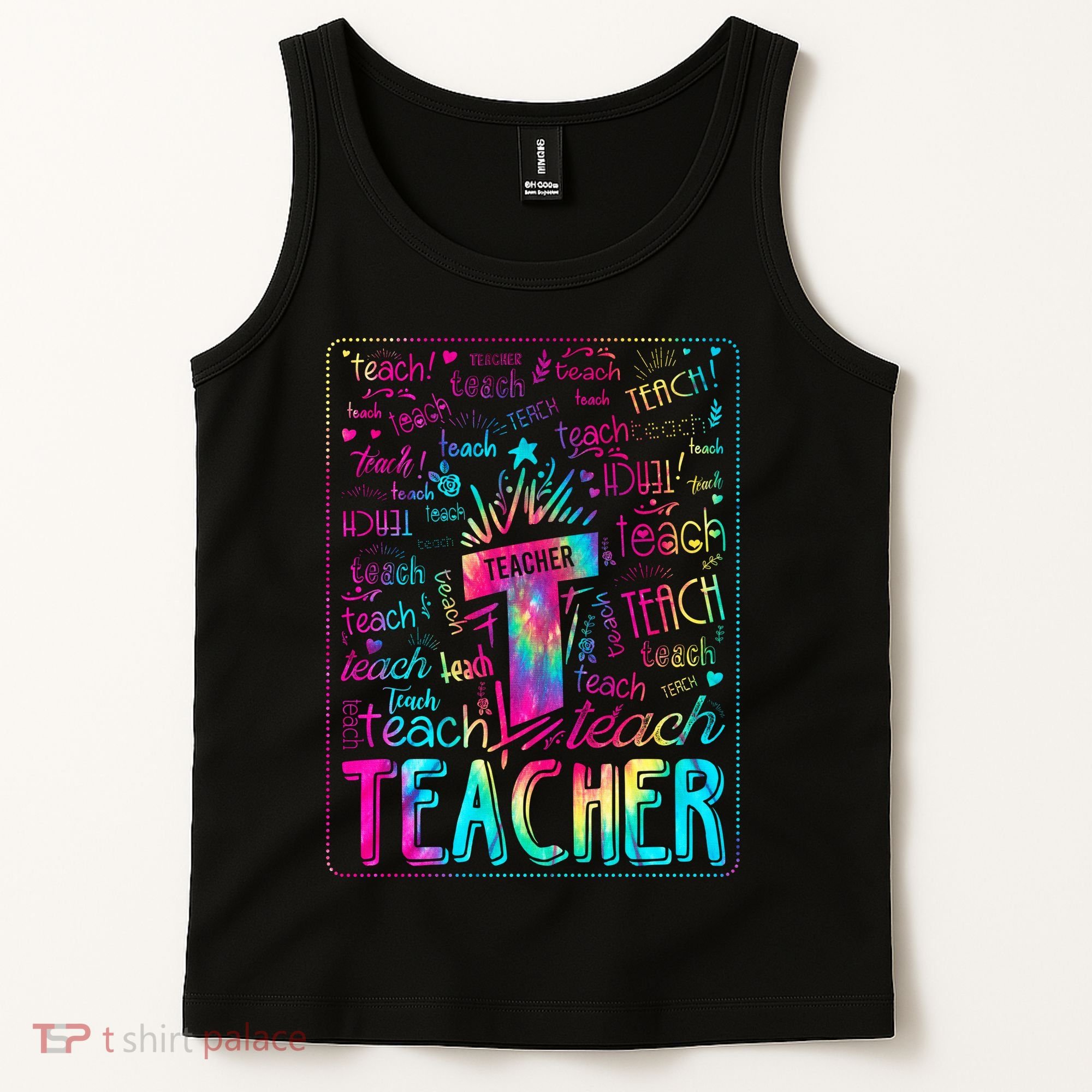 Tie Dye Teacher Typography Word Art Tank Top