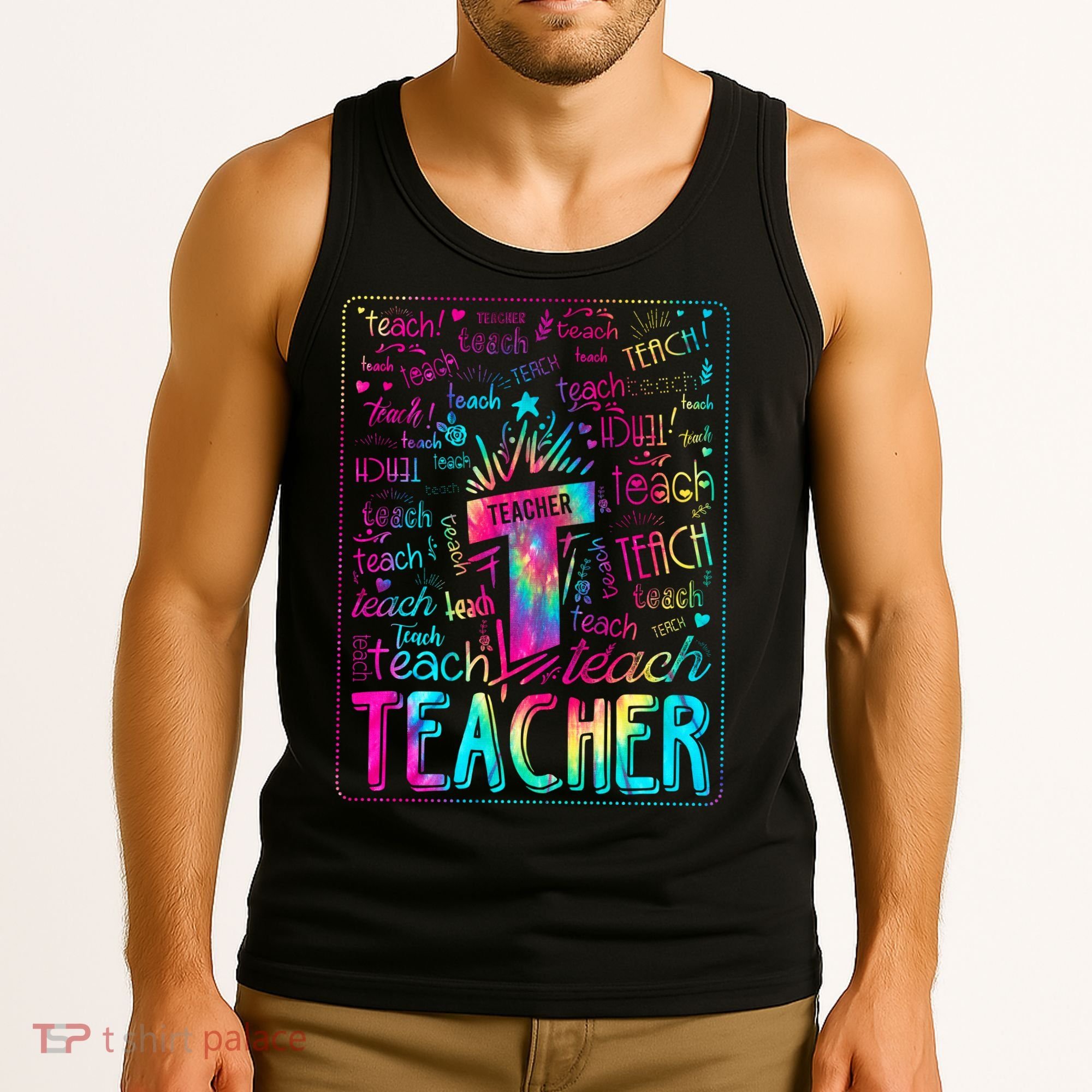 Tie Dye Teacher Typography Word Art Tank Top