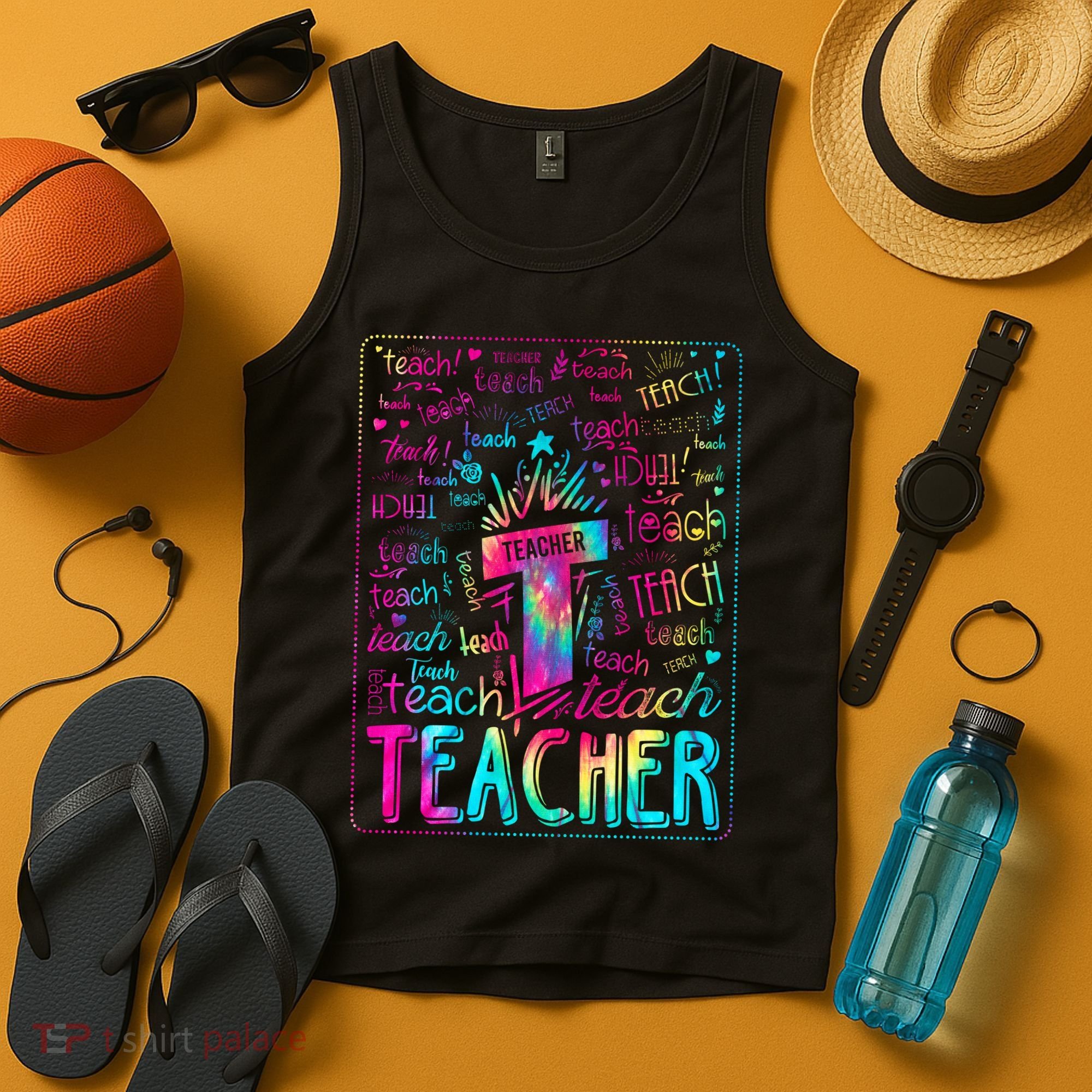 Tie Dye Teacher Typography Word Art Tank Top