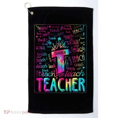 Tie Dye Teacher Typography Word Art Golf Towel