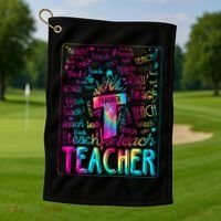 Tie Dye Teacher Typography Word Art Golf Towel thumb 1